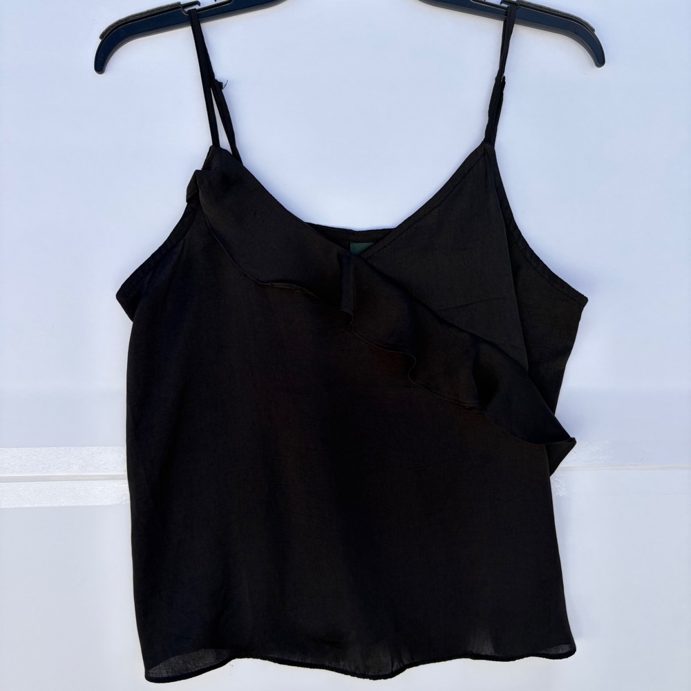 Wild Fable Black Ruffle Camisole Adjustable Spaghetti Strap V-Neck Top Small